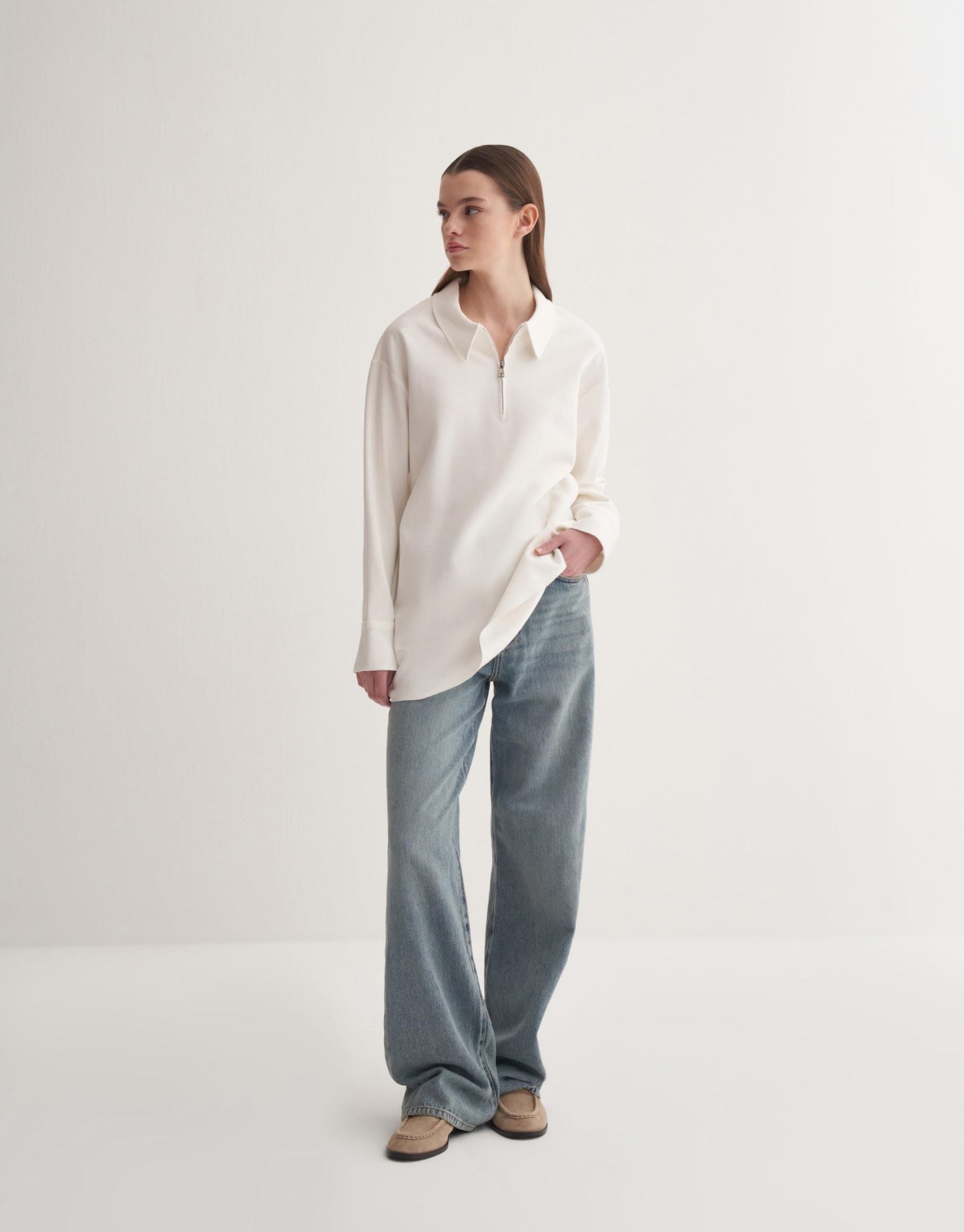 Zippered Sweatshirt Ecru