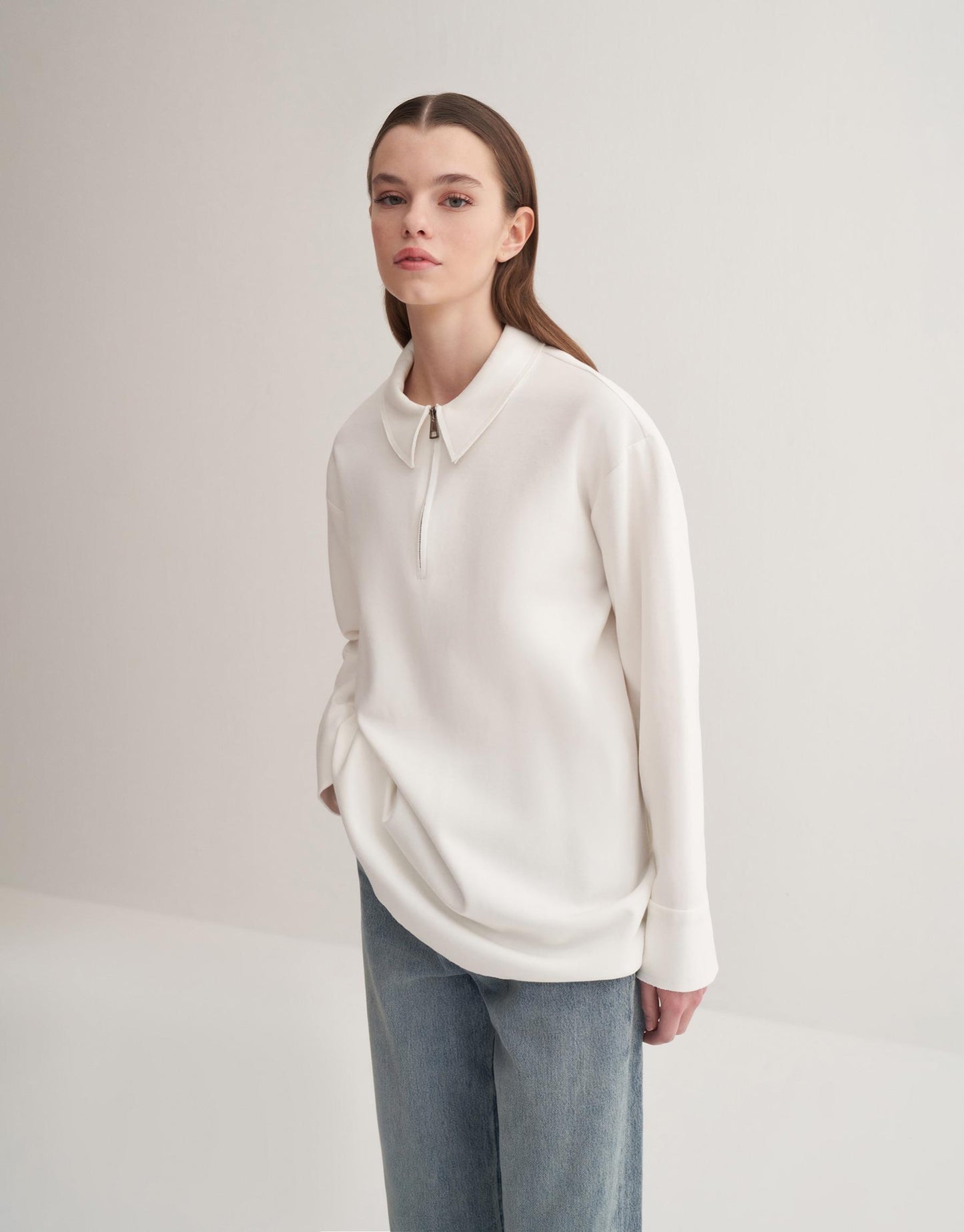 Zippered Sweatshirt Ecru