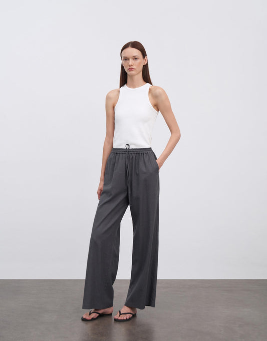 Linen Flowy Trousers Anthracite