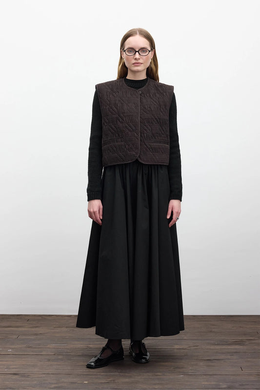 QUILTED EMBROIDERED VEST BITTER COFFEE