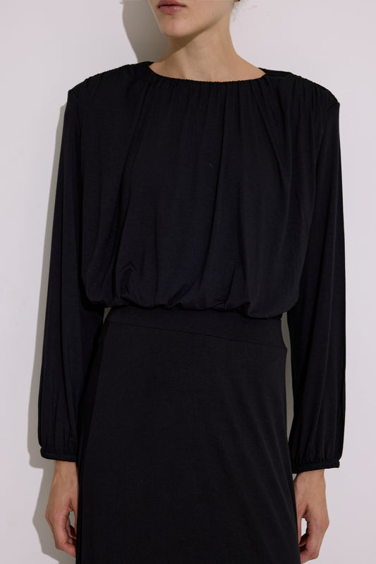 Flowing Balloon Form Blouse Black