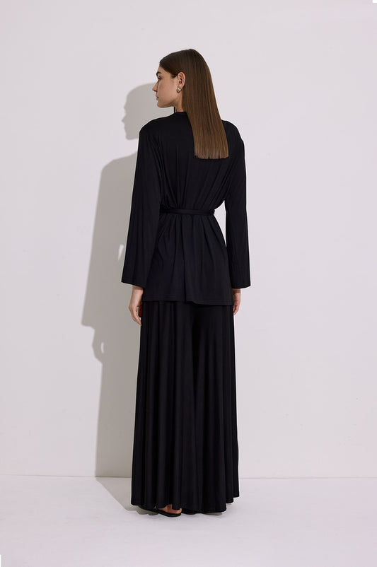 Tie-Waist Draped Kimono Black