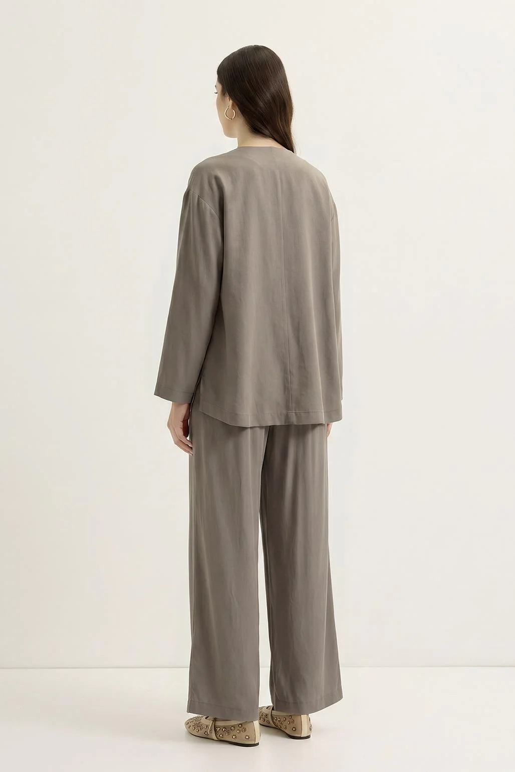 Wrap Front Modal Tunic Trousers Set Mink