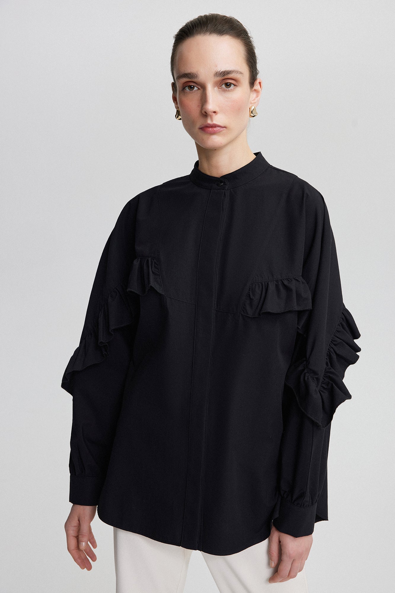 FRILL DETAILED POPLIN SHIRT