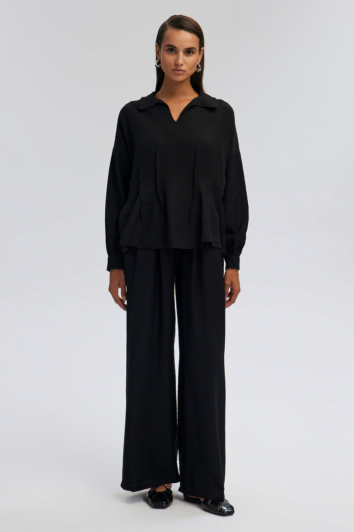 V NECK TUNIC TROUSERS SET Black