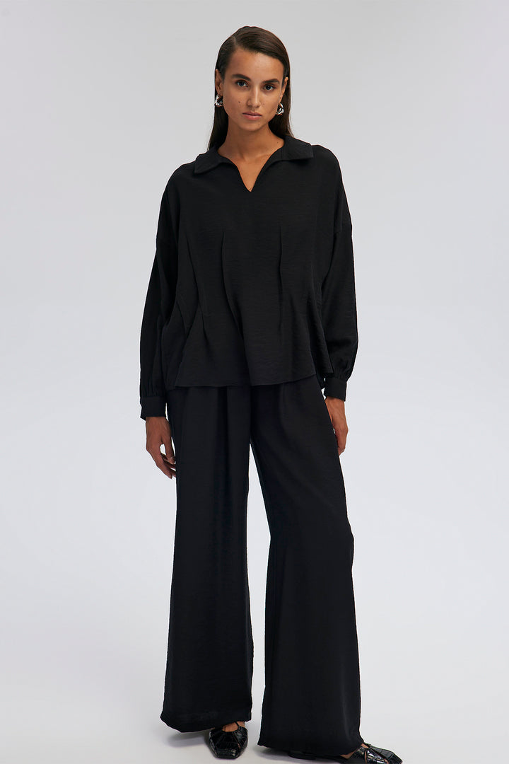 V NECK TUNIC TROUSERS SET Black