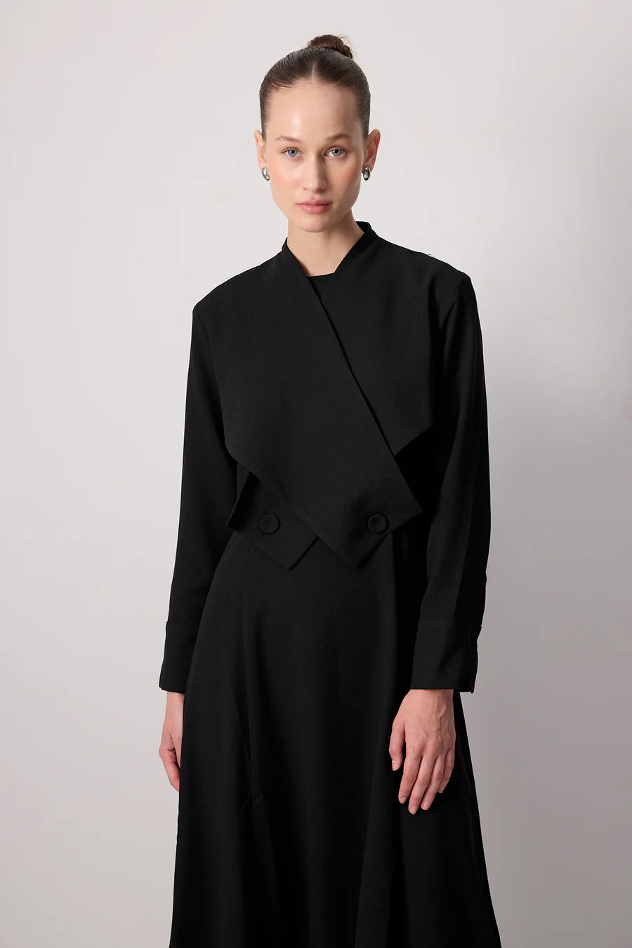 DOUBLE BREASTED COLLAR BLACK DRESS