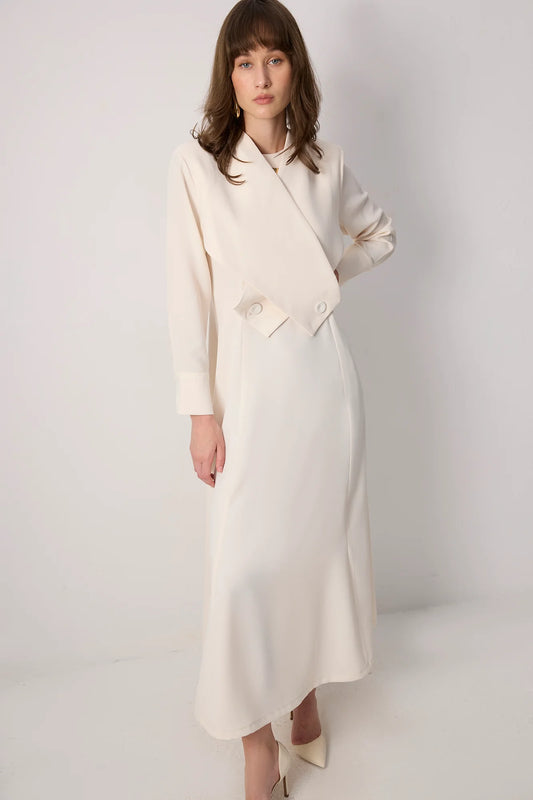 DOUBLE BREASTED COLLAR BEIGE DRESS