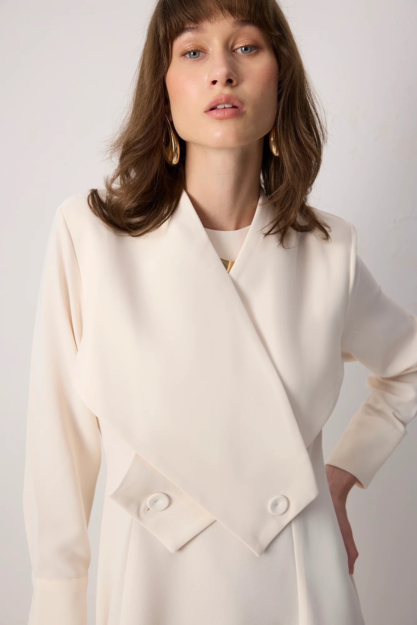 DOUBLE BREASTED COLLAR BEIGE DRESS