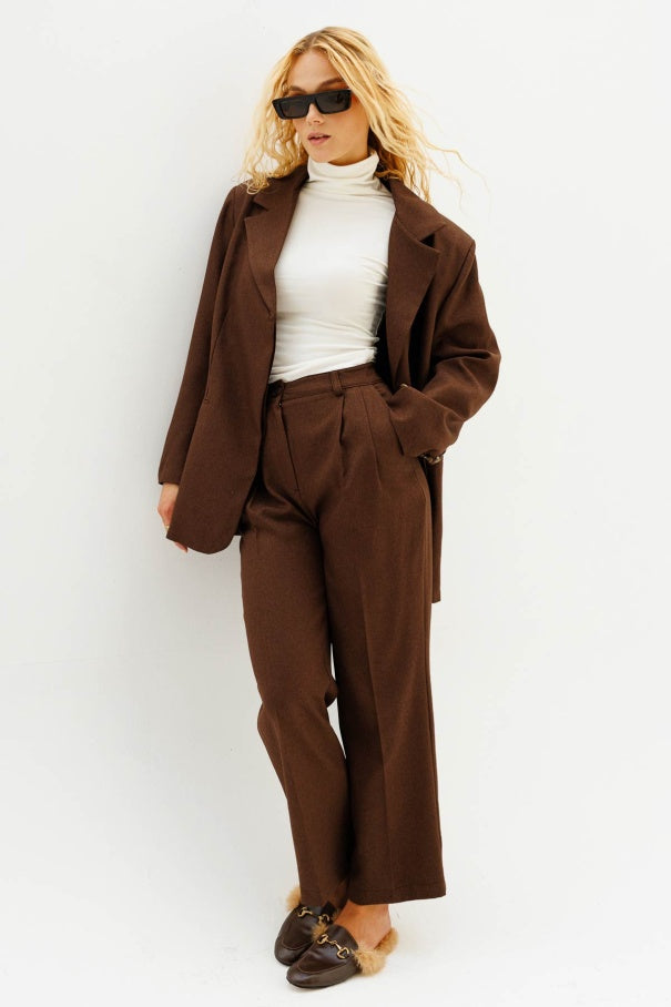 Premium Belted Blazer Brown Jacket