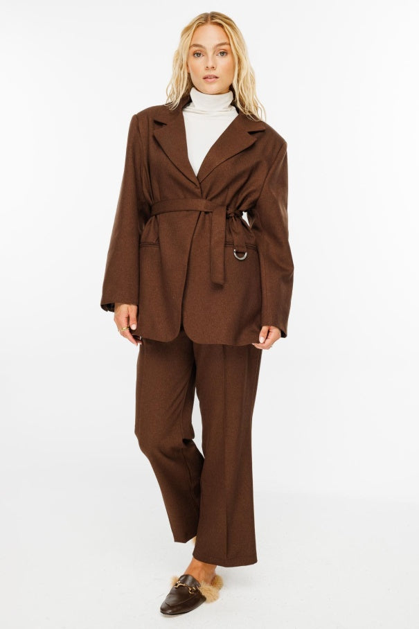 Premium Belted Blazer Brown Jacket