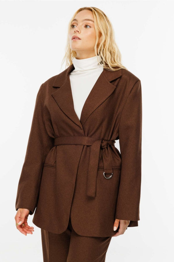 Premium Belted Blazer Brown Jacket