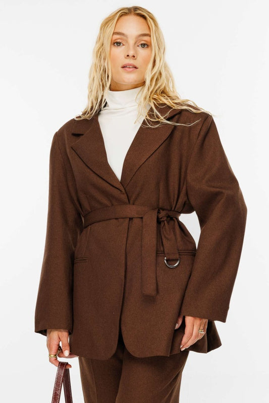 Premium Belted Blazer Brown Jacket
