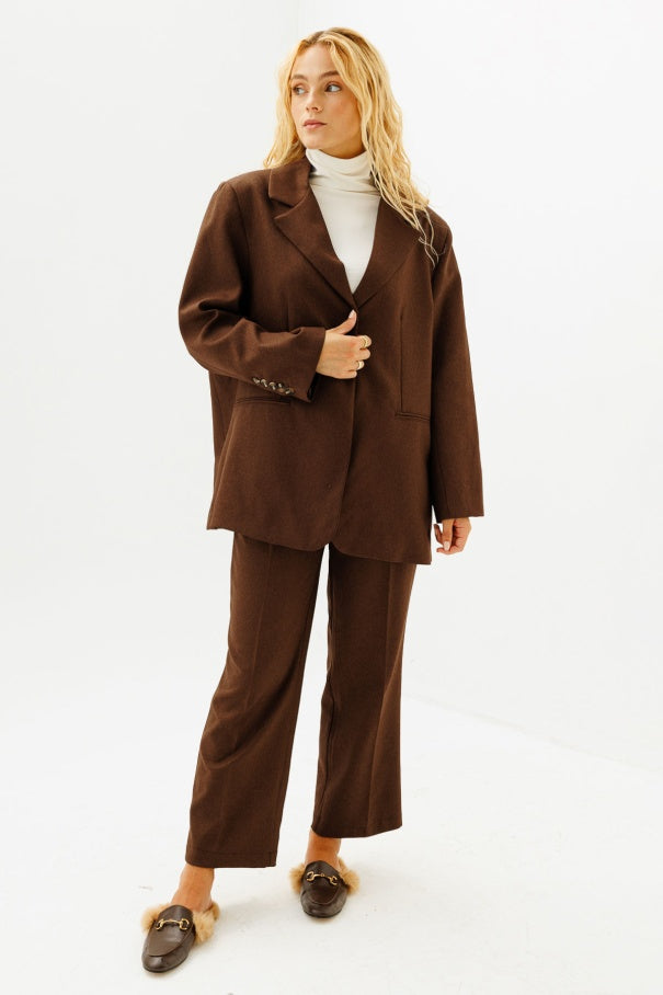 Premium Belted Blazer Brown Jacket