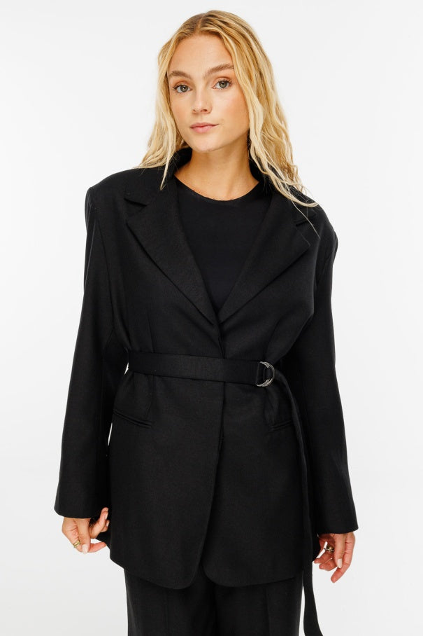 Premium Belted Blazer Black Jacket