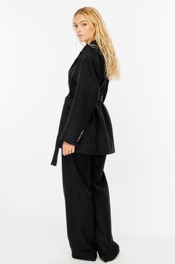 Premium Belted Blazer Black Jacket