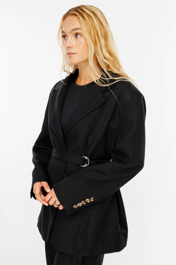 Premium Belted Blazer Black Jacket