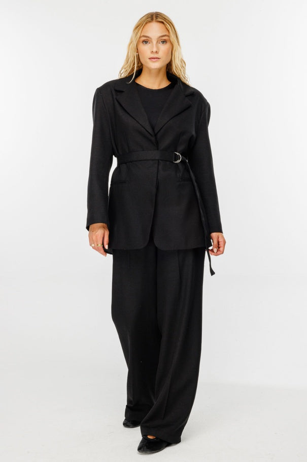 Premium Belted Blazer Black Jacket