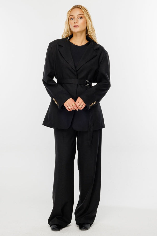 Premium Belted Blazer Black Jacket