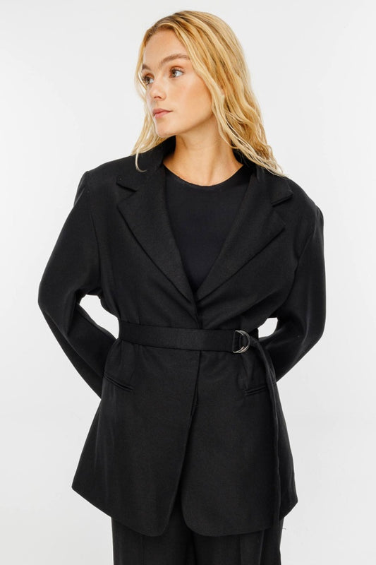 Premium Belted Blazer Black Jacket