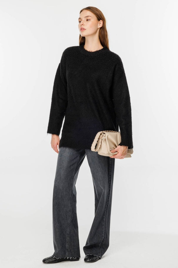 Teddy Textured Black Sweater
