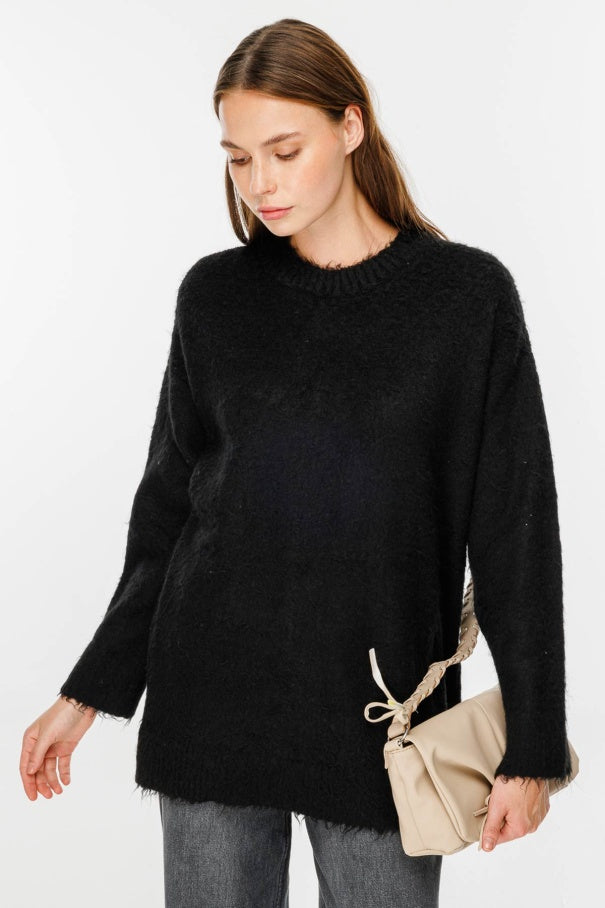 Teddy Textured Black Sweater