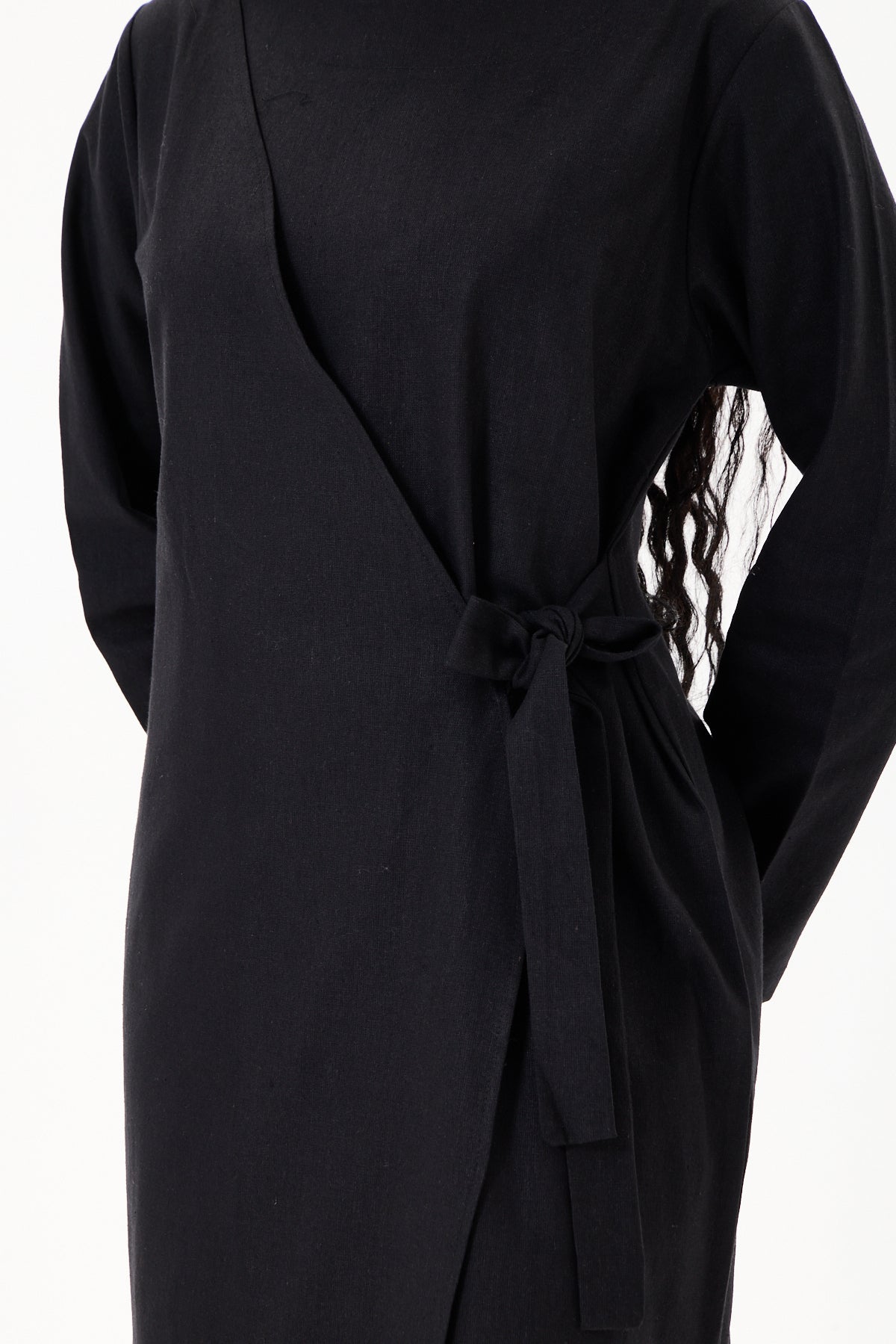 Evan Wrap Linen Dress Black