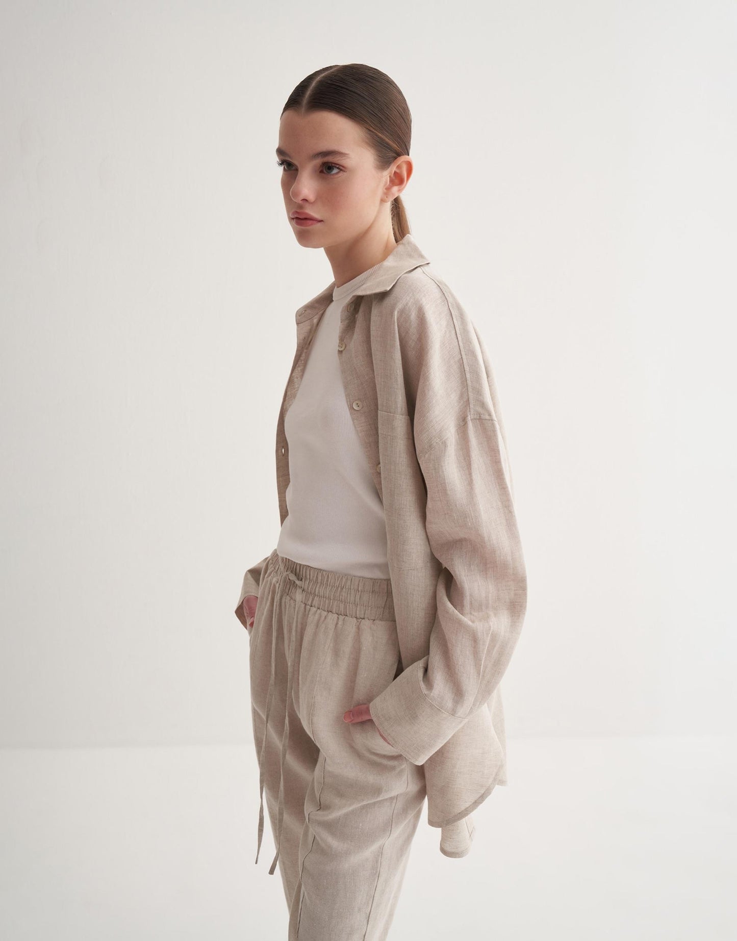 100% Linen Carrot Trousers Natural