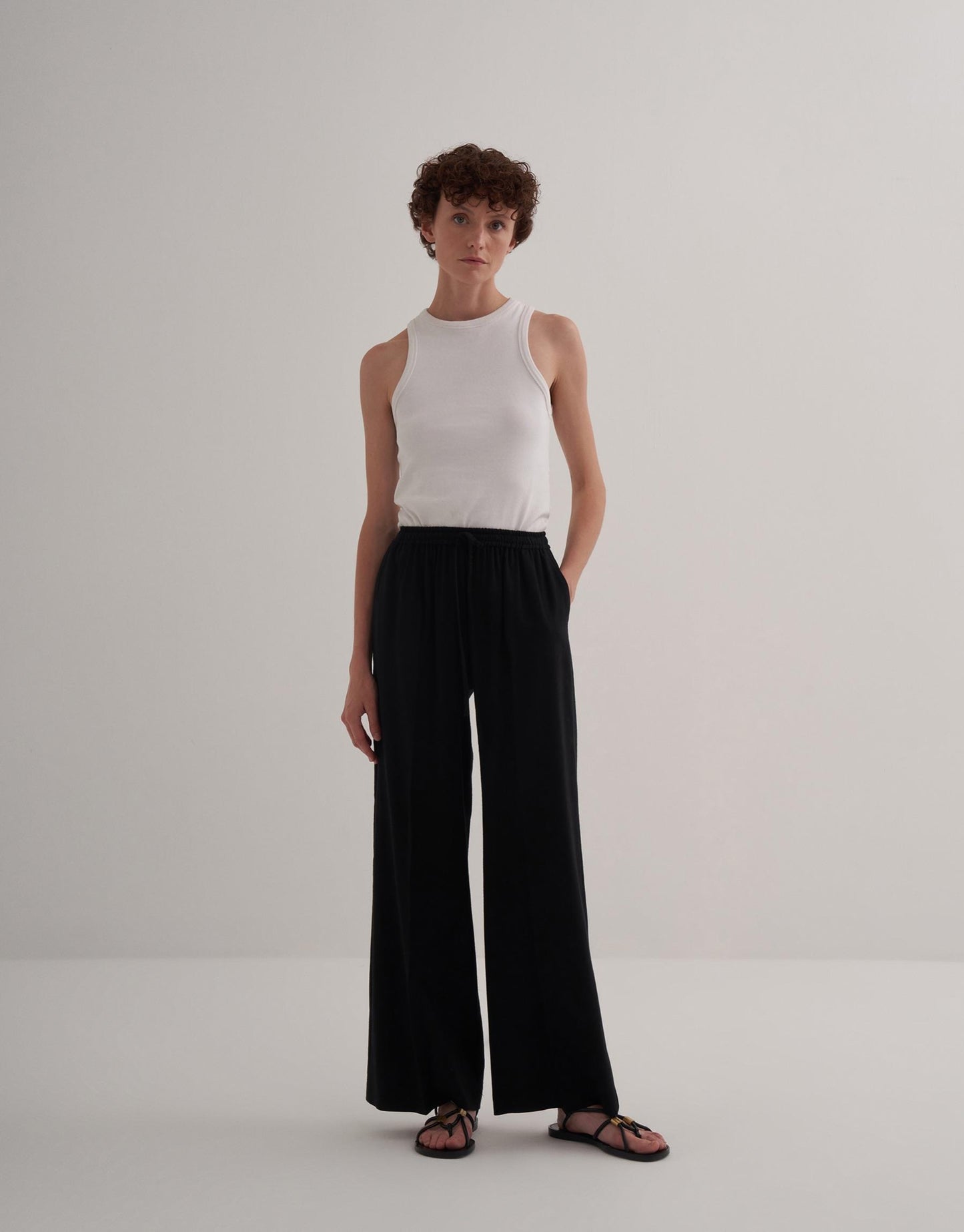 Linen Palazzo Trousers Black
