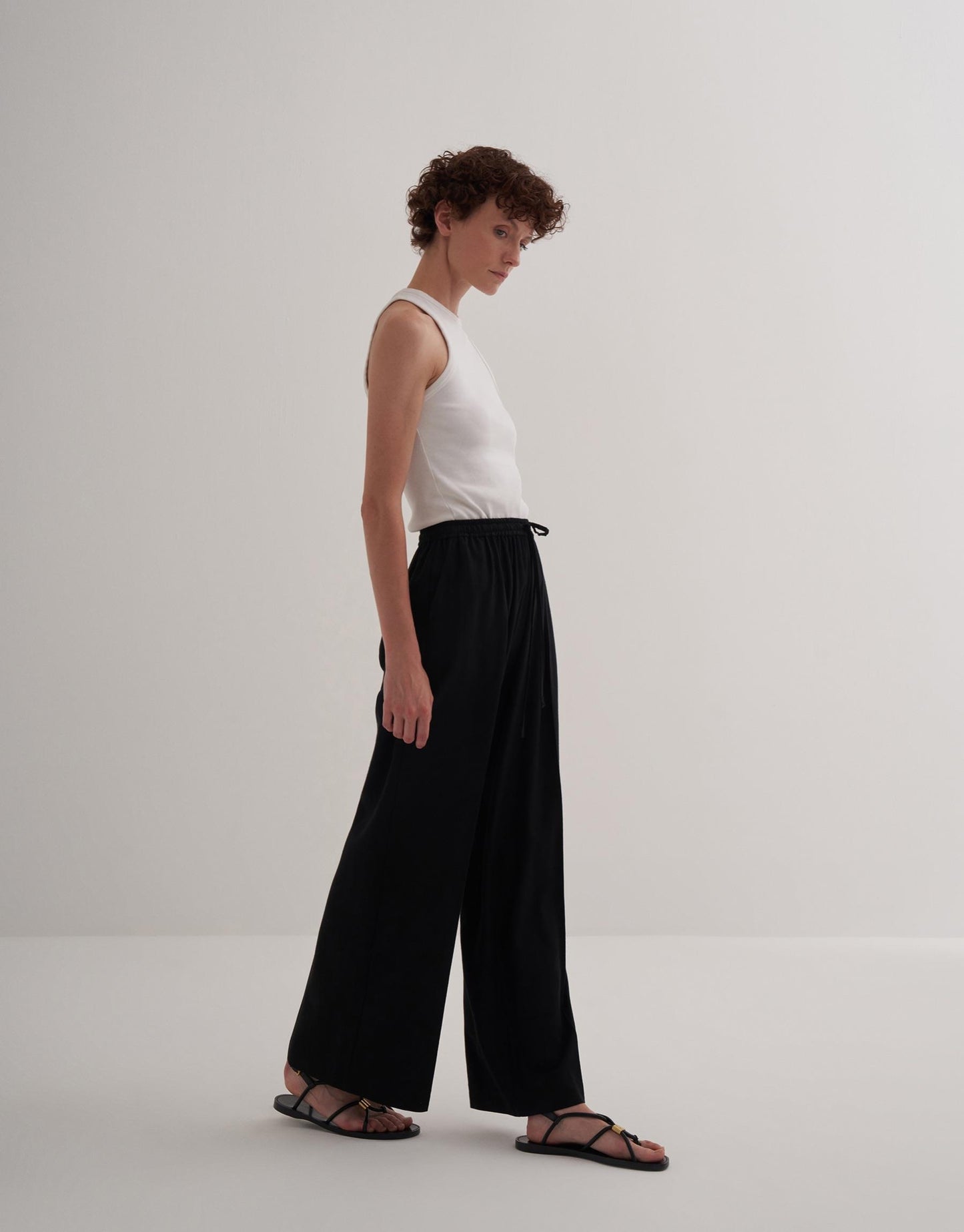 Linen Palazzo Trousers Black