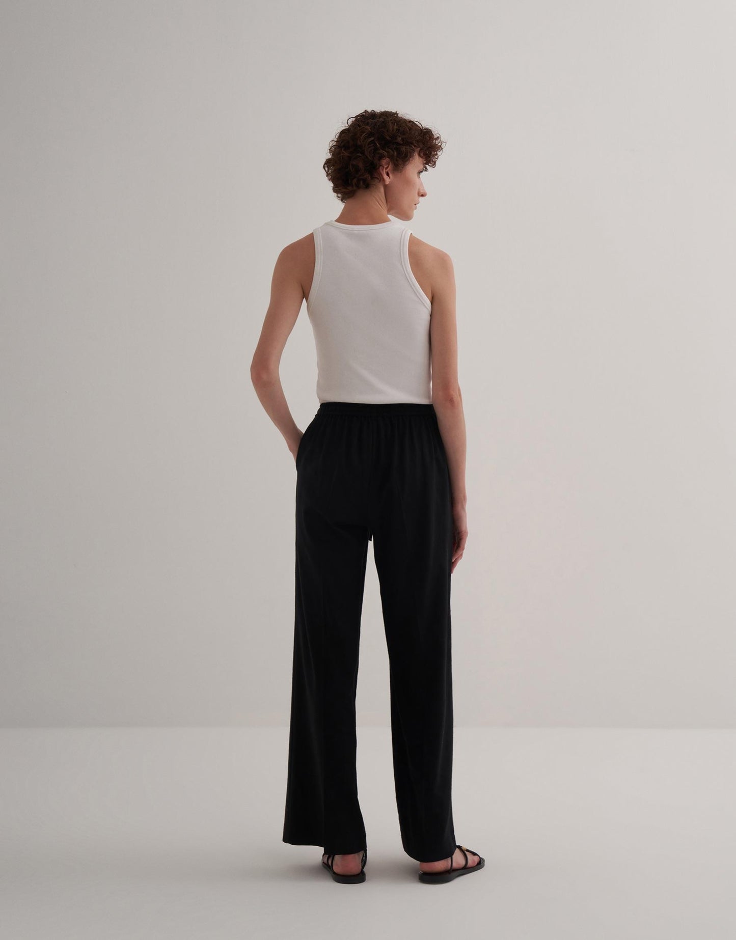 Linen Palazzo Trousers Black