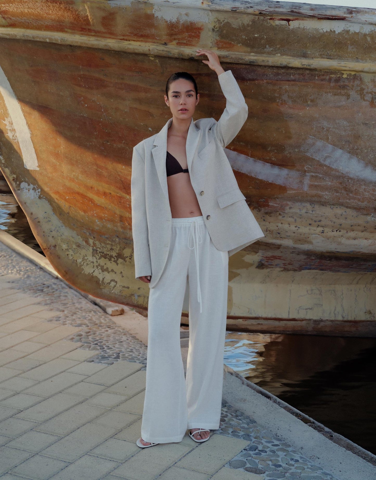 Linen Palazzo Trousers Ecru