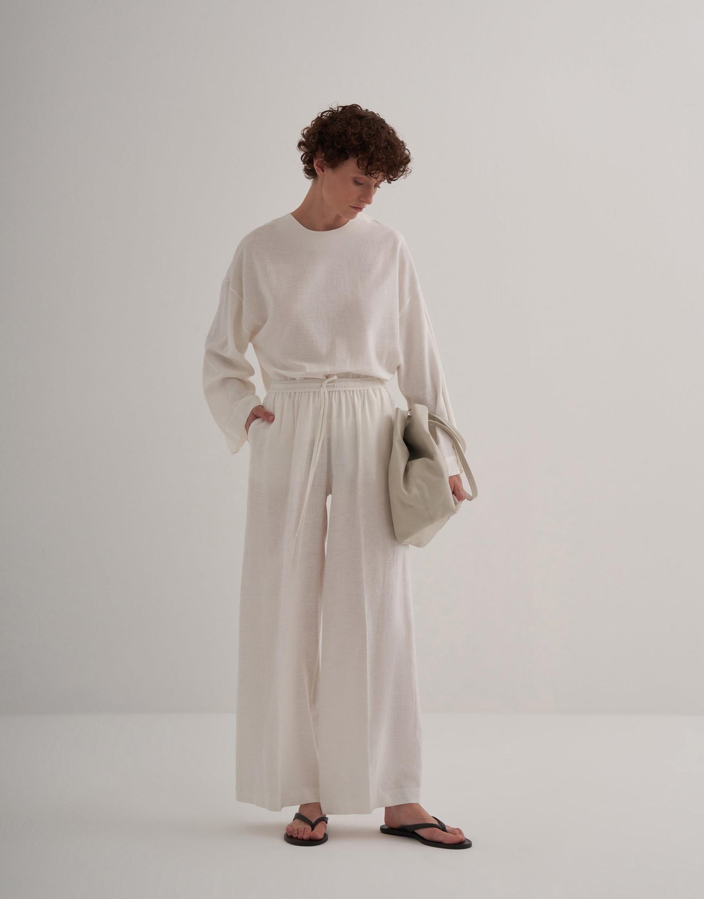 Linen Palazzo Trousers Ecru