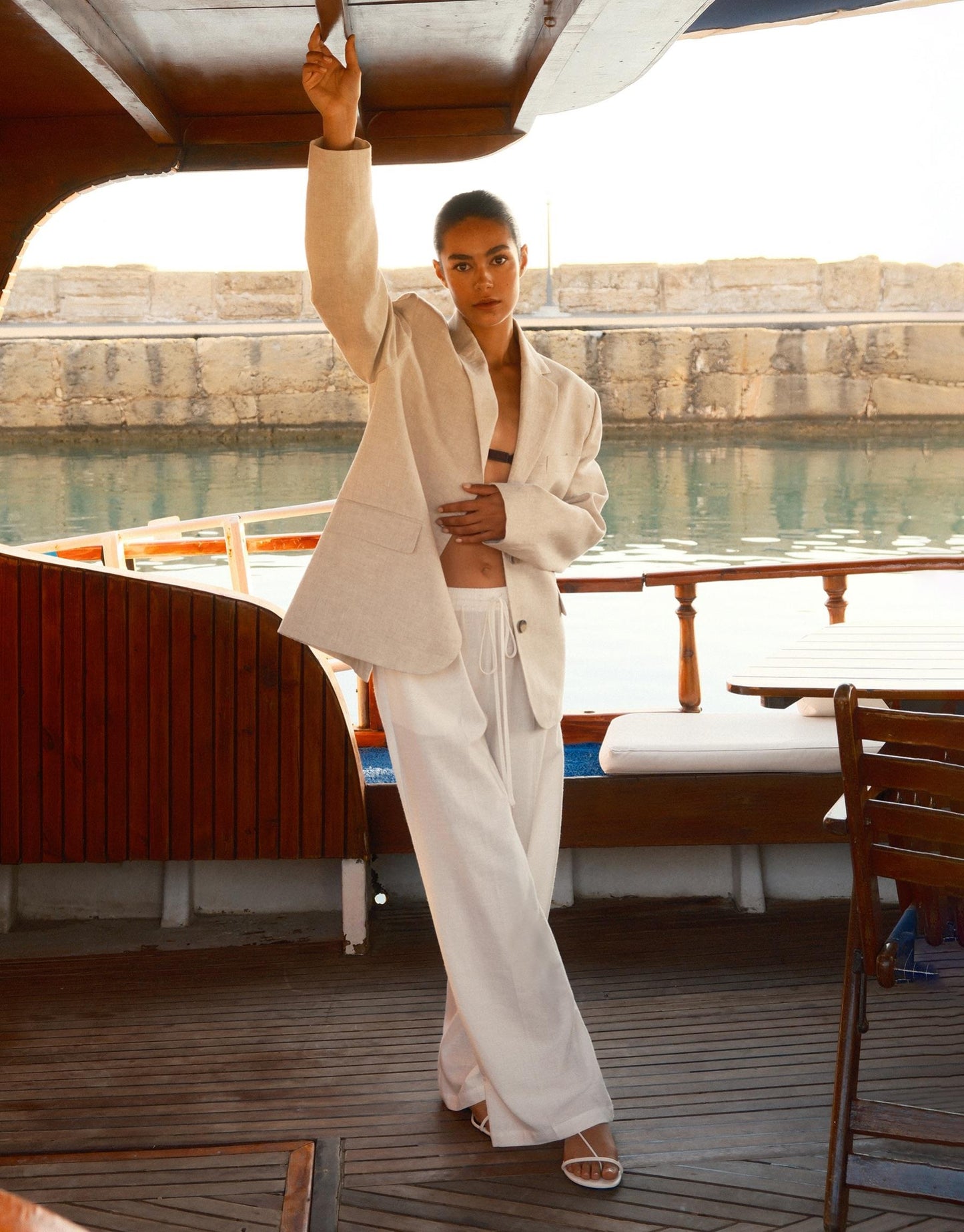 Linen Palazzo Trousers Ecru