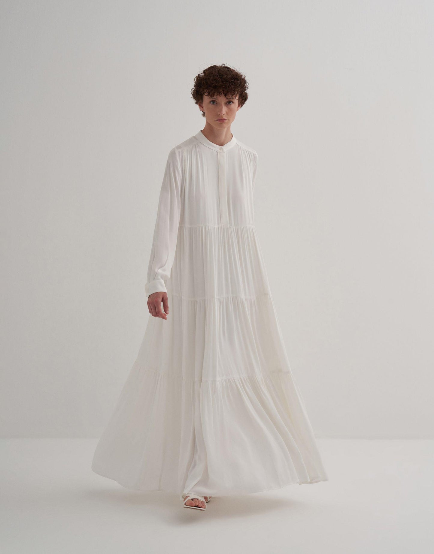 Layered Pleated Dress Ecru