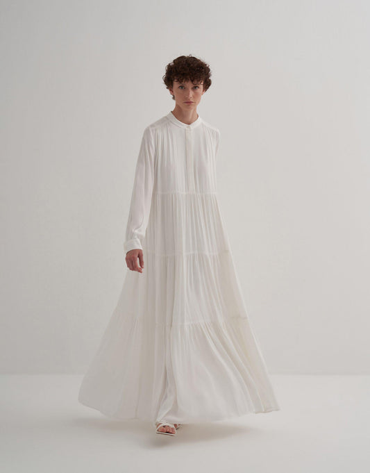 Layered Pleated Dress Ecru
