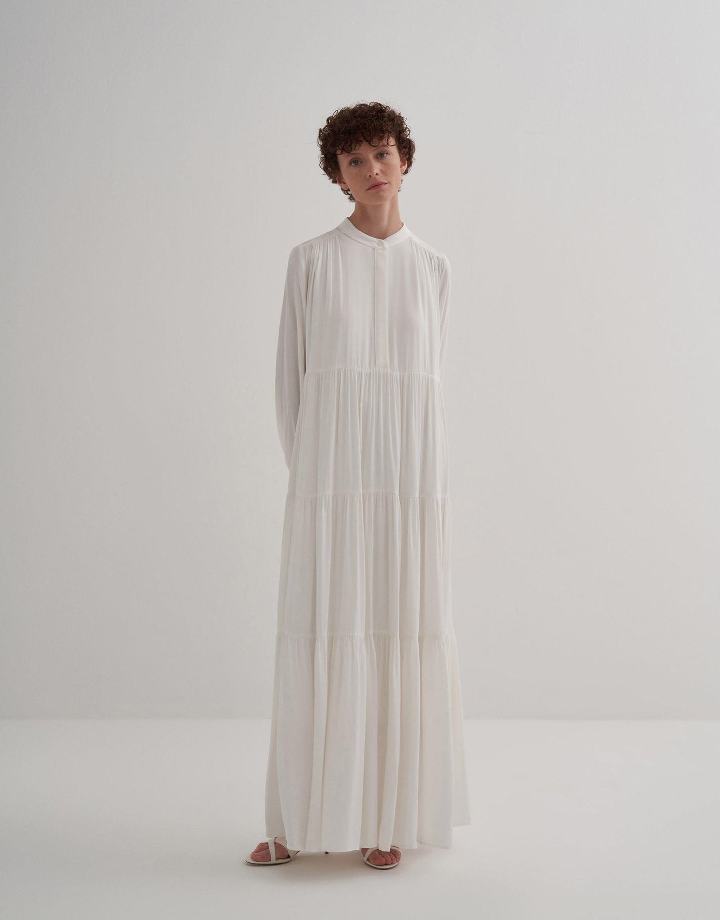 Layered Pleated Dress Ecru