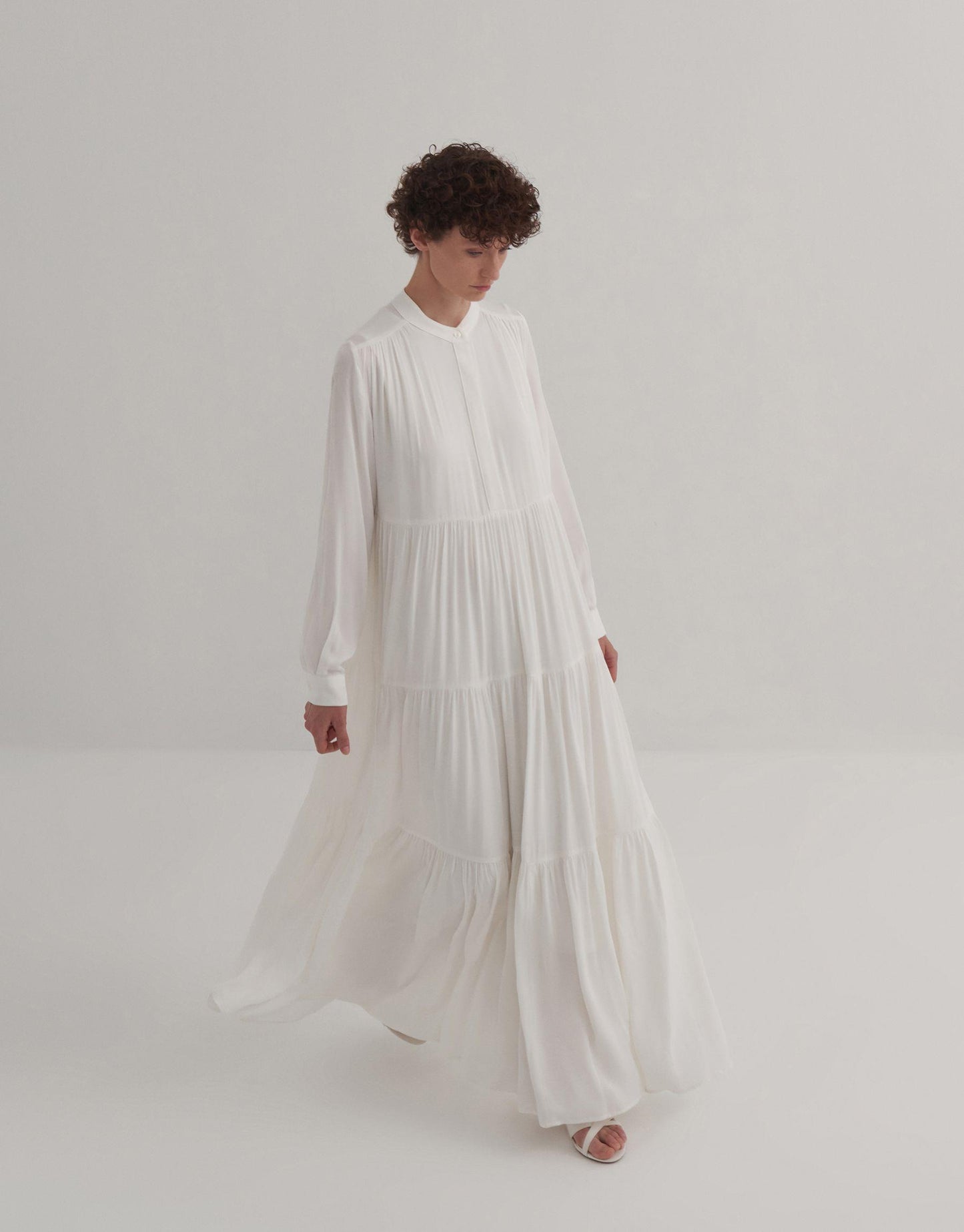 Layered Pleated Dress Ecru