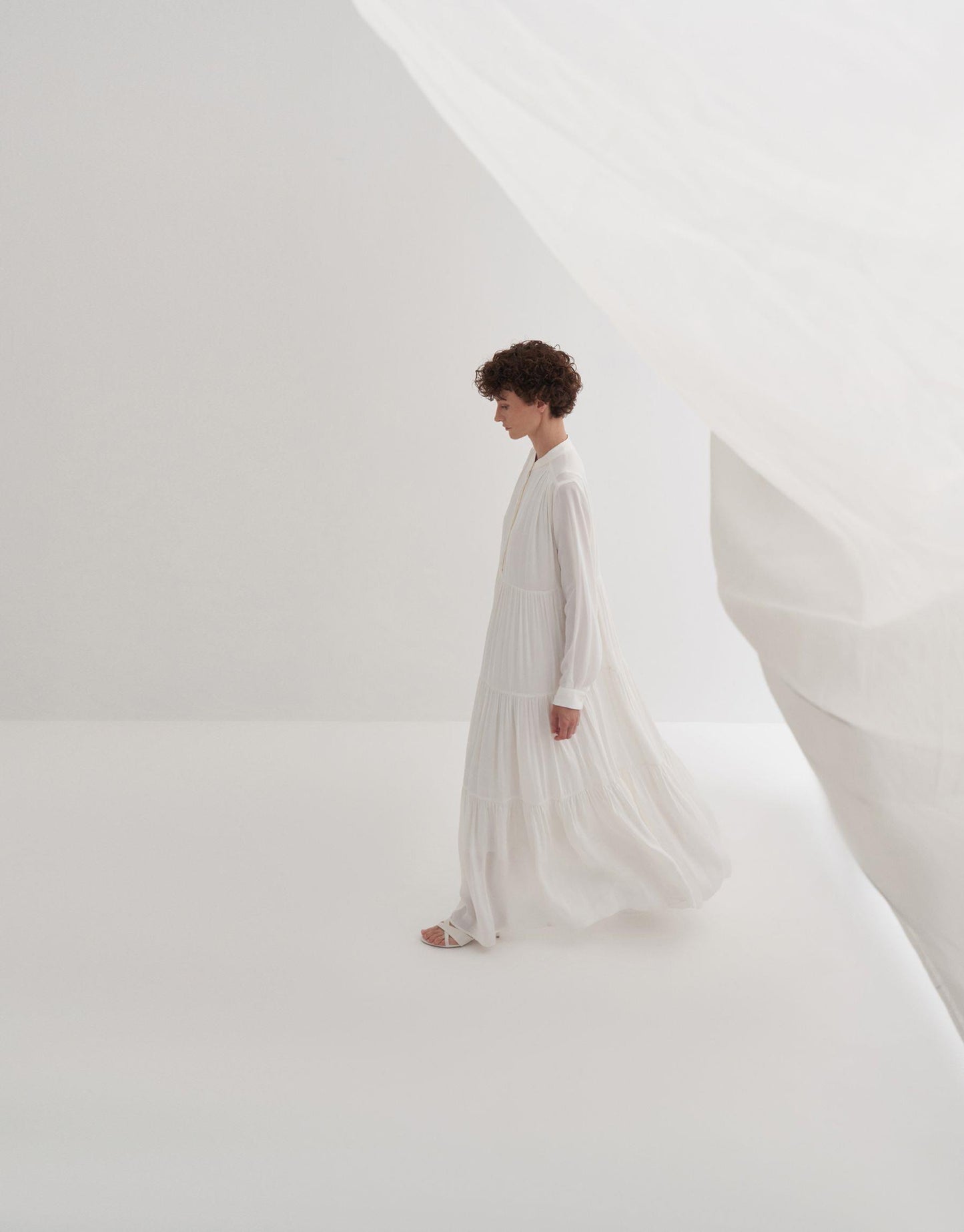 Layered Pleated Dress Ecru