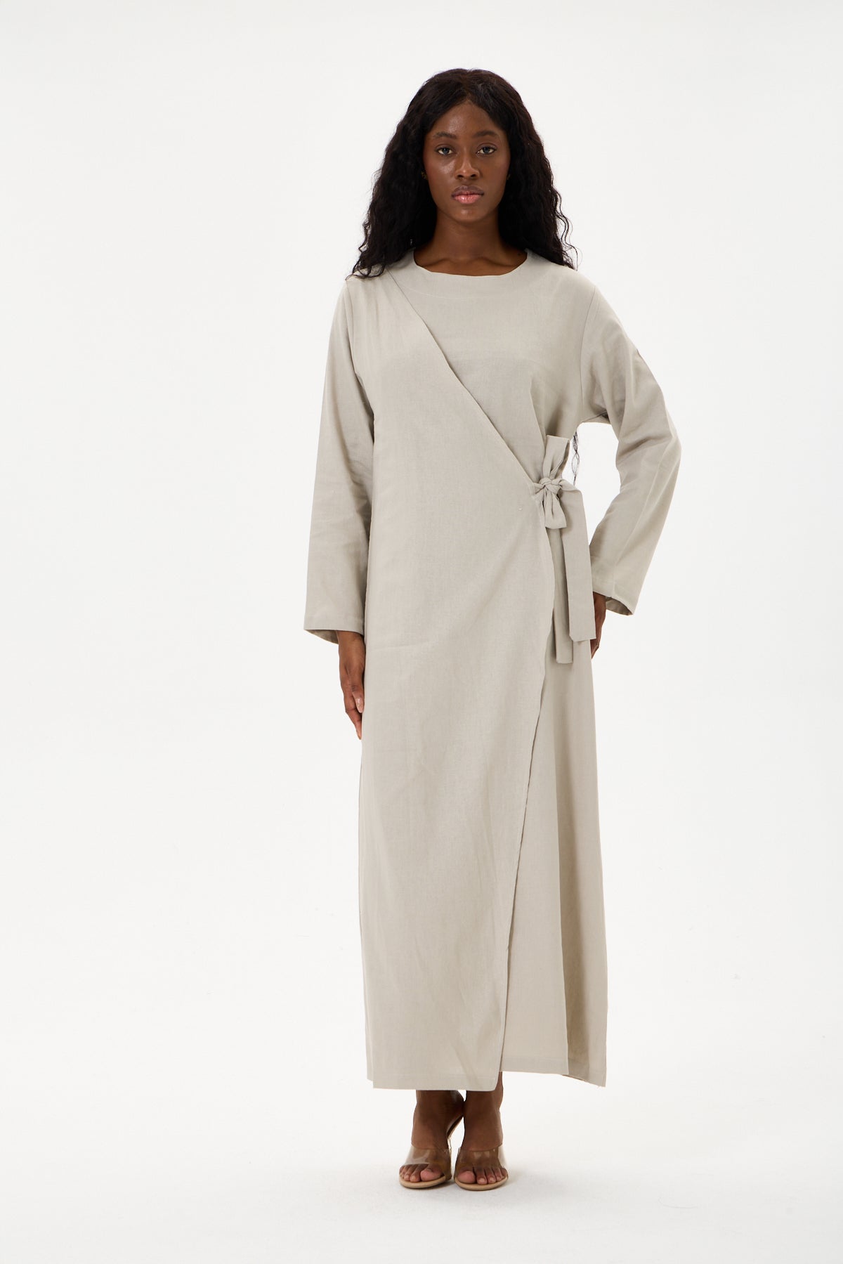 Evan Wrap Linen Dress Stone