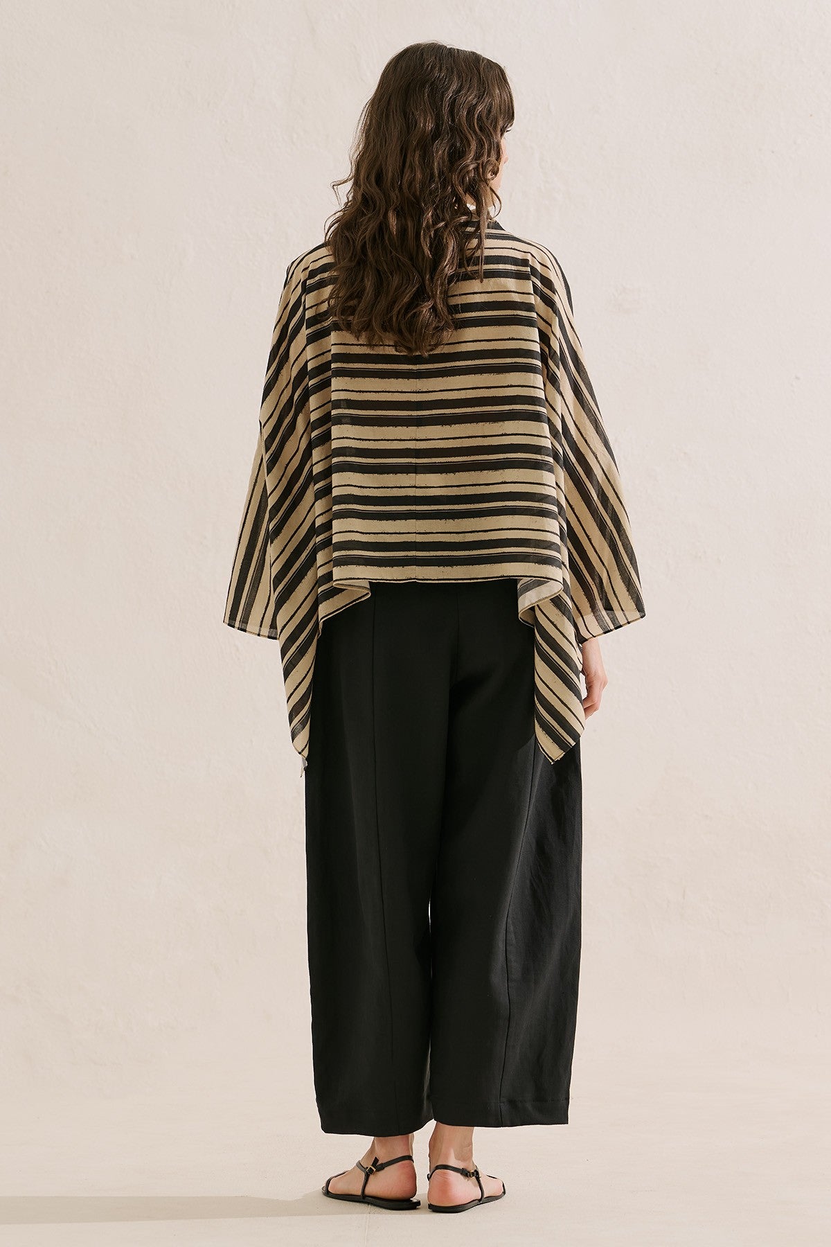 Patterned Cape Blouse Black Striped