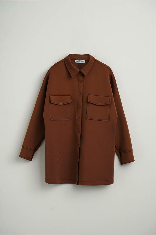 CARMEN SCUBA POUF CAP WITH POCKET DETAILS BROWN