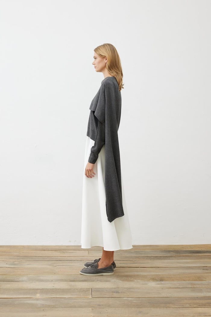 BELLA SHAWL DETAILED KNITWEAR GRAY