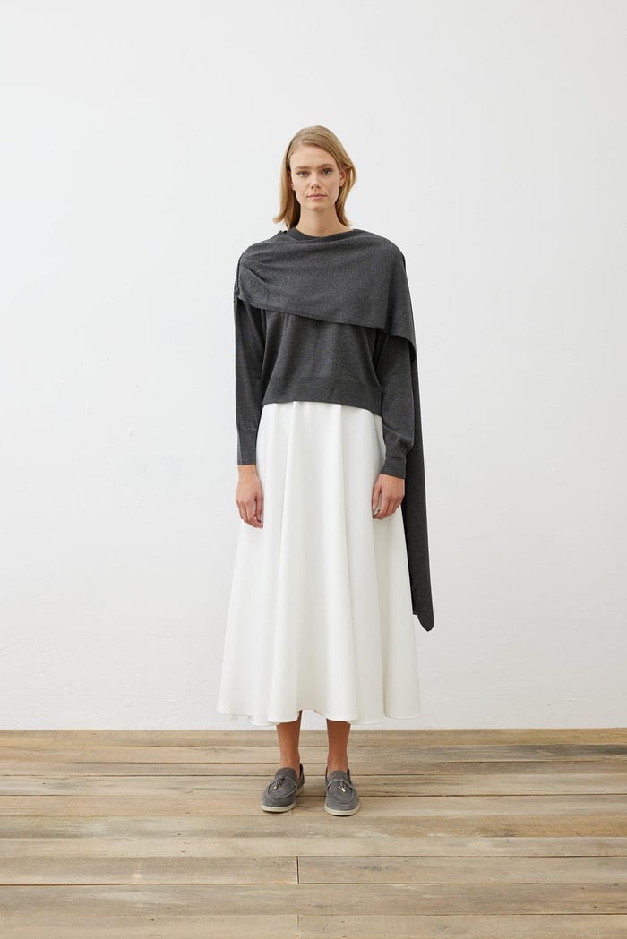 BELLA SHAWL DETAILED KNITWEAR GRAY