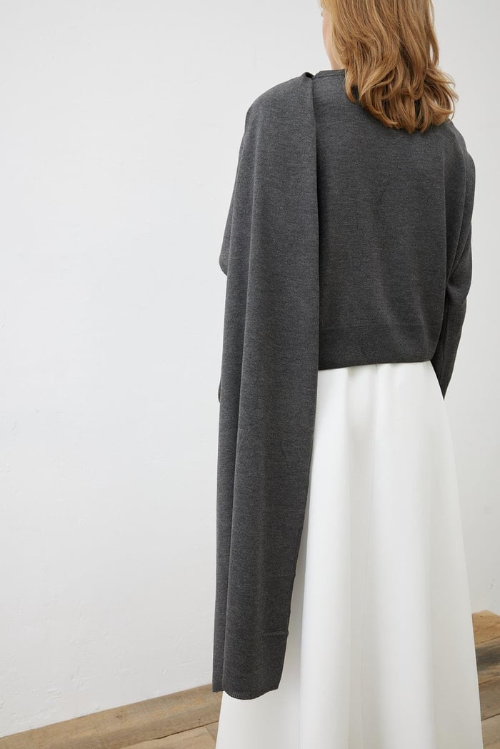 BELLA SHAWL DETAILED KNITWEAR GRAY