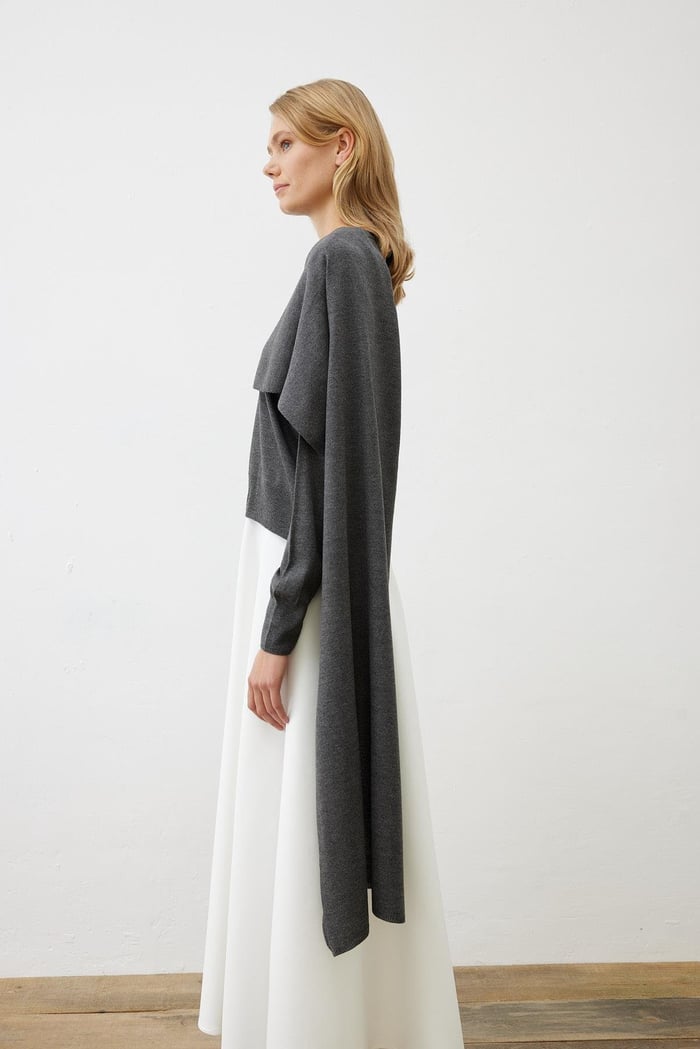 BELLA SHAWL DETAILED KNITWEAR GRAY