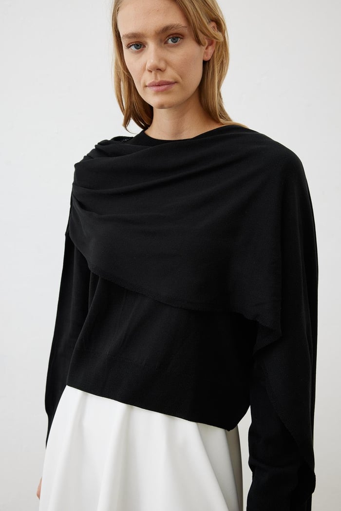 BELLA SHAWL DETAILED KNITWEAR SWEATER BLACK