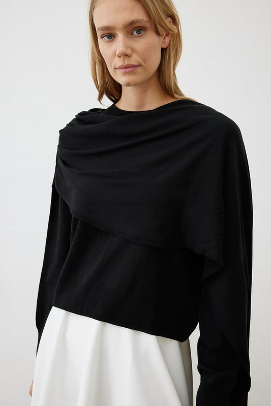 BELLA SHAWL DETAILED KNITWEAR SWEATER BLACK