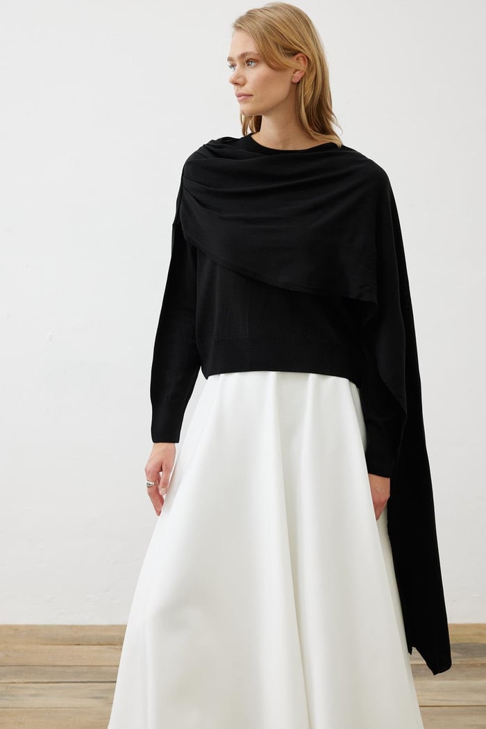 BELLA SHAWL DETAILED KNITWEAR SWEATER BLACK