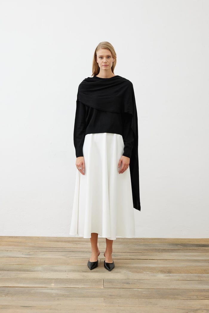 BELLA SHAWL DETAILED KNITWEAR SWEATER BLACK